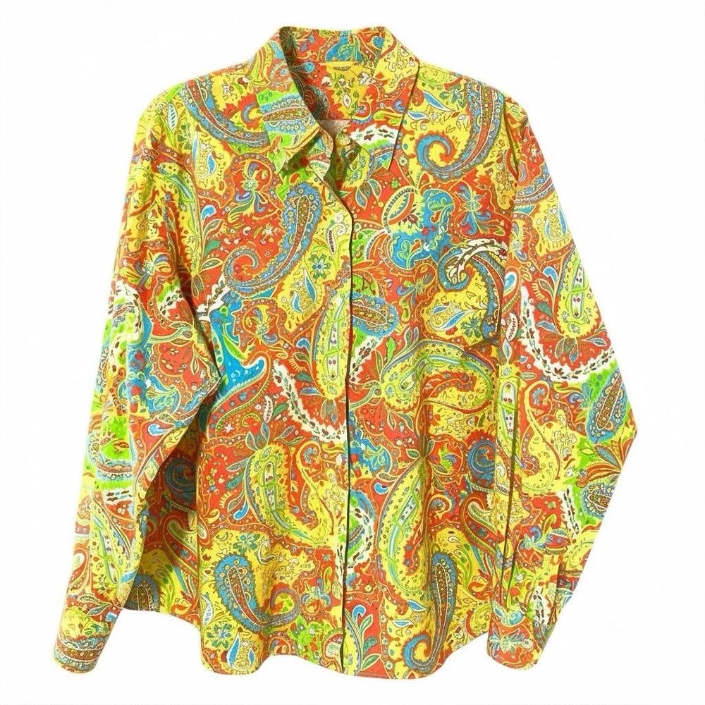 Lauren Ralph Lauren 2X Paisley Button Up Shirt Preppy Bright Colors 100% cotton